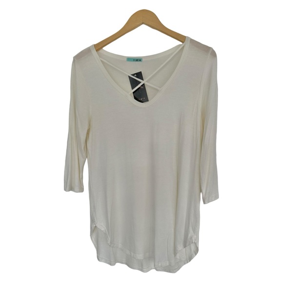 P.S. Kate Anna Criss Cross Top Semi Sheer Off White Tunic 3/4 Sleeve Size M - Picture 6 of 10